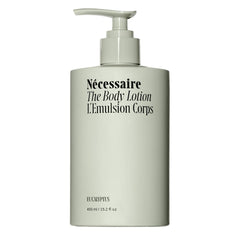 Nécessaire The Body Lotion Eucalyptus bottle shows daily firming moisturizer for all skin types.