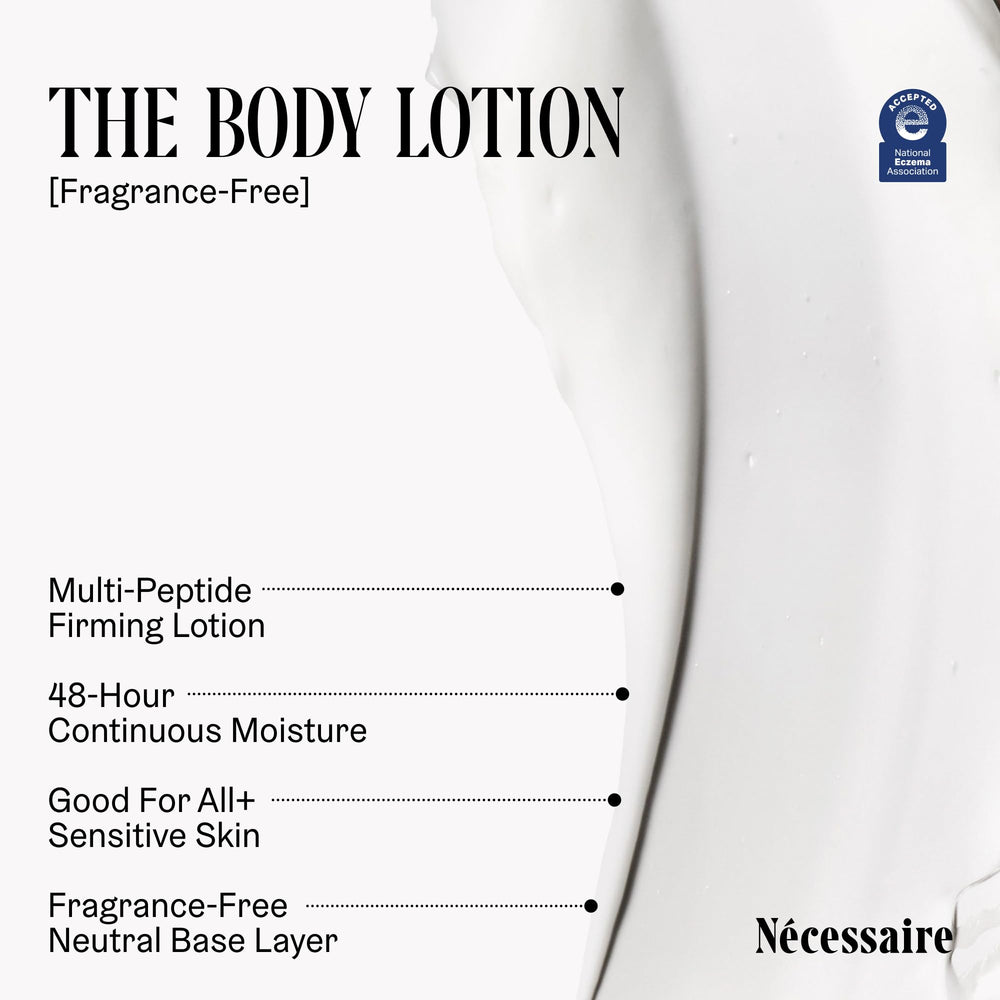 Nécessaire fragrance-free multi-peptide lotion emphasizes fast-absorbing texture.