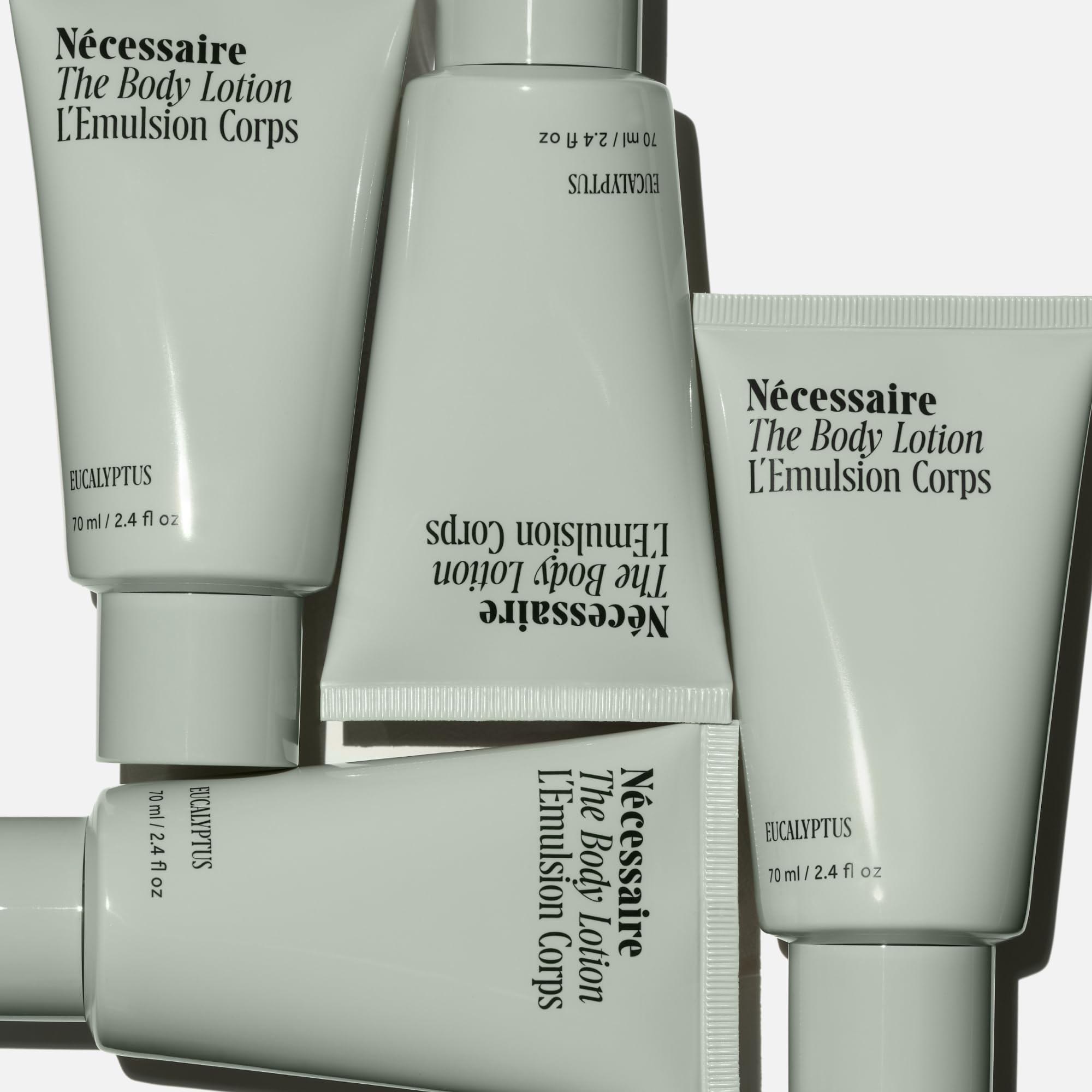 Nécessaire body lotion mini eucalyptus ingredient panel shows niacinamide for barrier support.