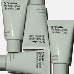 Nécessaire body lotion mini eucalyptus ingredient panel shows niacinamide for barrier support.