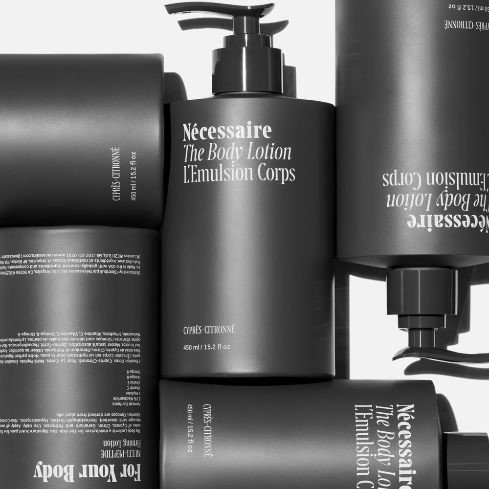 Nécessaire body lotion plant oils and vitamins C E aid nourishment.