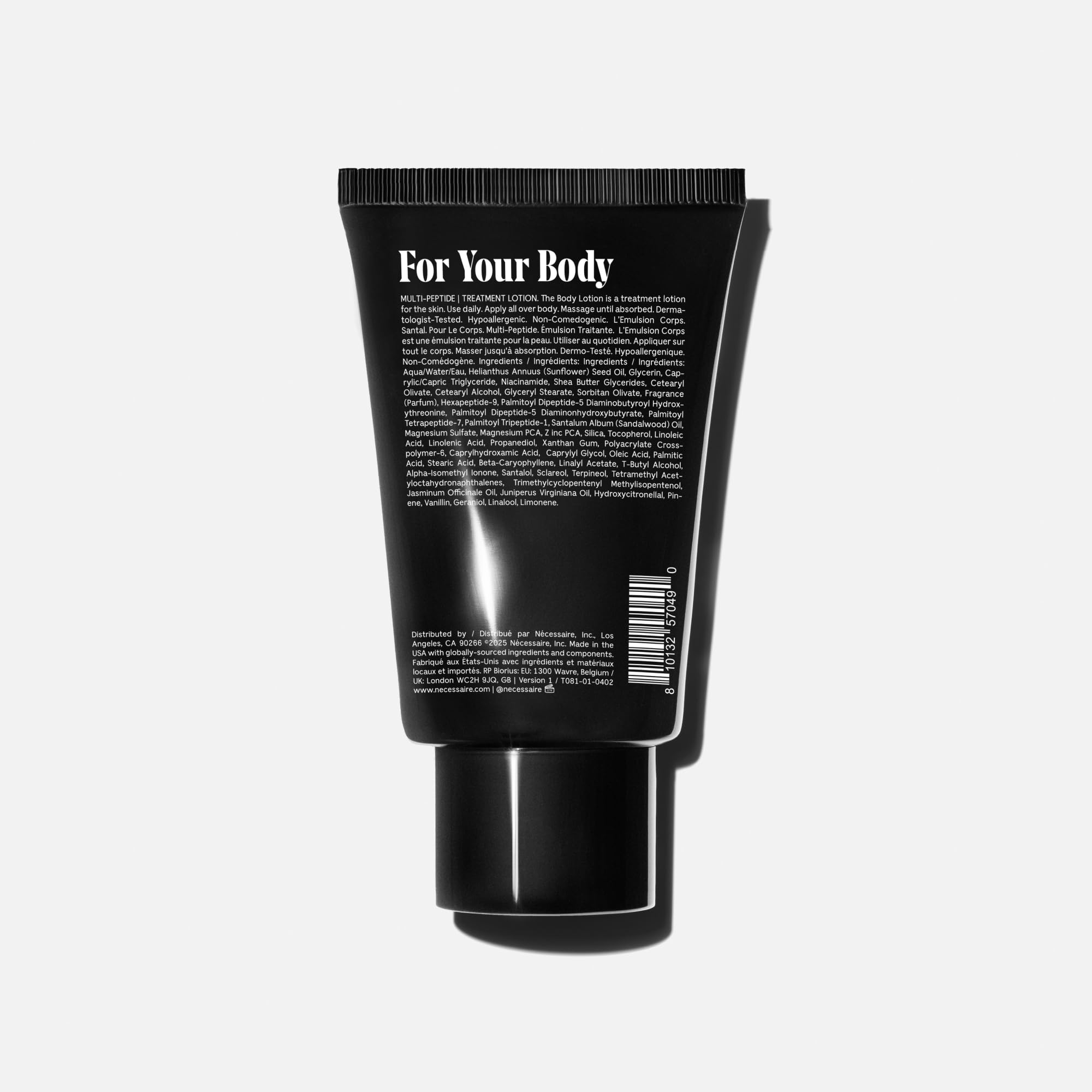 Fragrance notes of Nécessaire Santal lotion evoking sandalwood and suede elegance