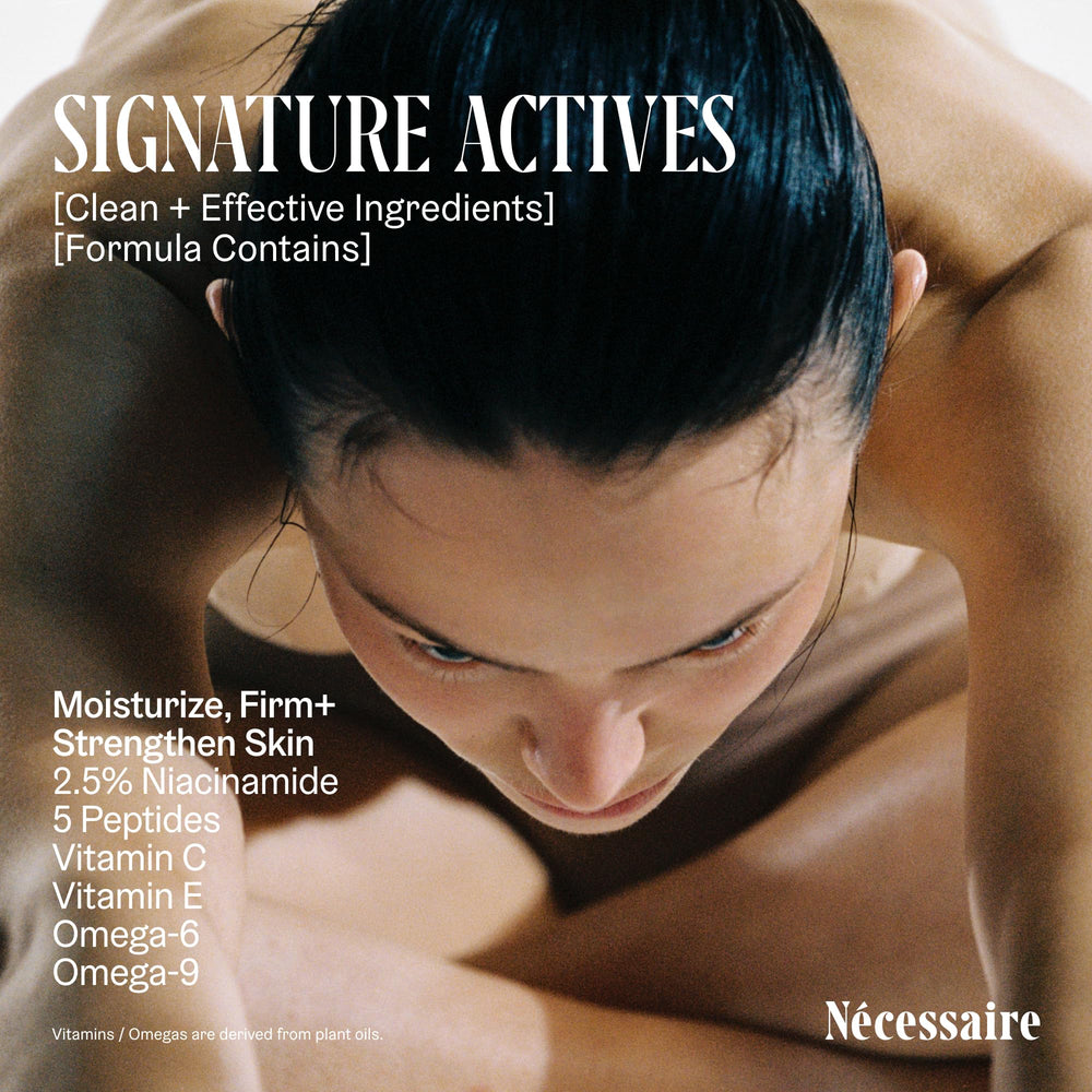 Nécessaire body lotion texture swatch shows quick-absorbing non-greasy finish.