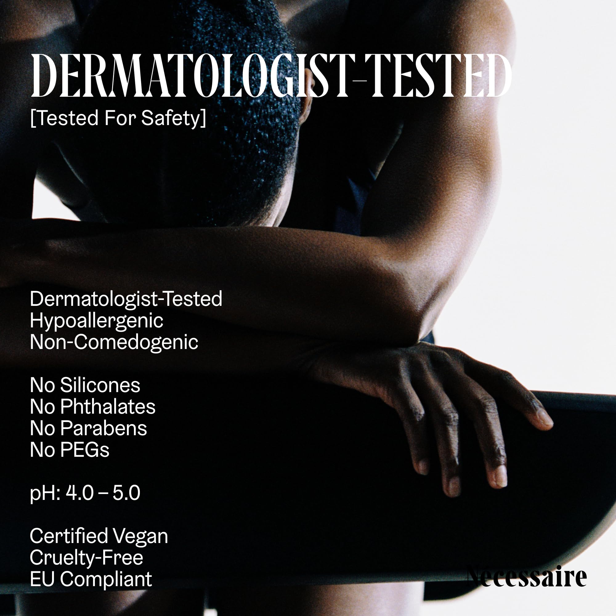 Nécessaire Body Peel dermatologist-tested and hypoallergenic badges shown.