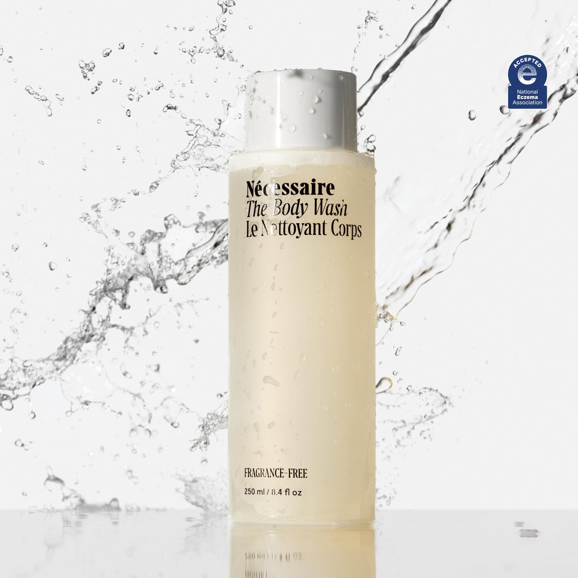 Nécessaire The Body Wash foamy lather in hand demonstrates soothing cleansing.