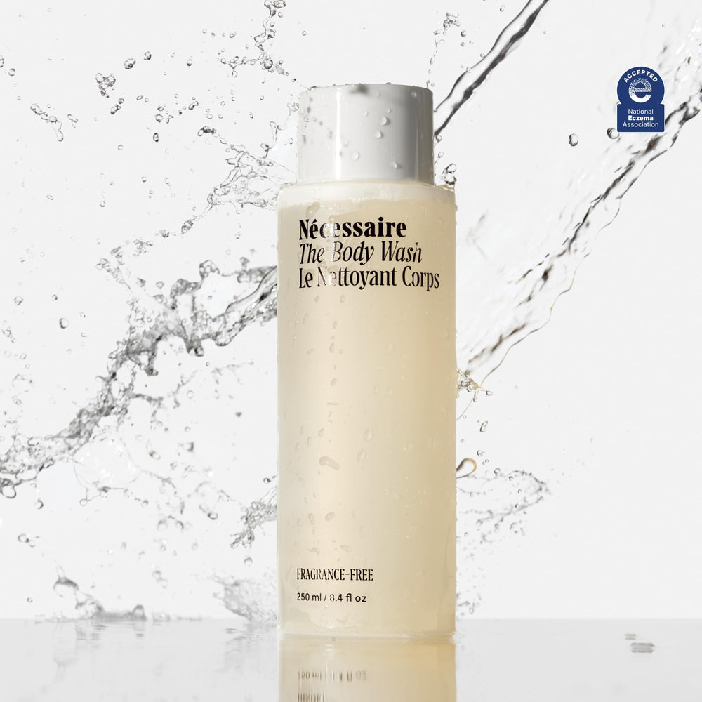 Nécessaire The Body Wash foamy lather in hand demonstrates soothing cleansing.