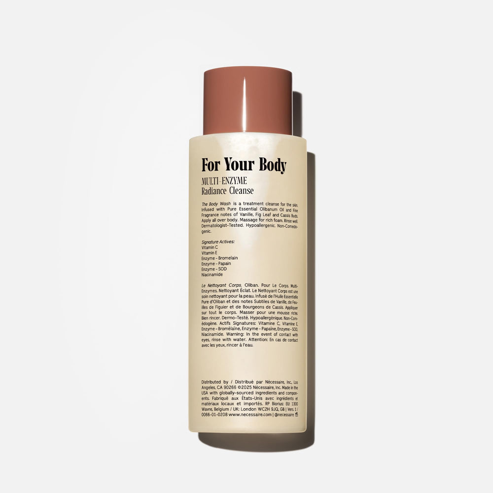 Nécessaire Body Wash multi-ceramide packaging emphasizes skin-barrier support.