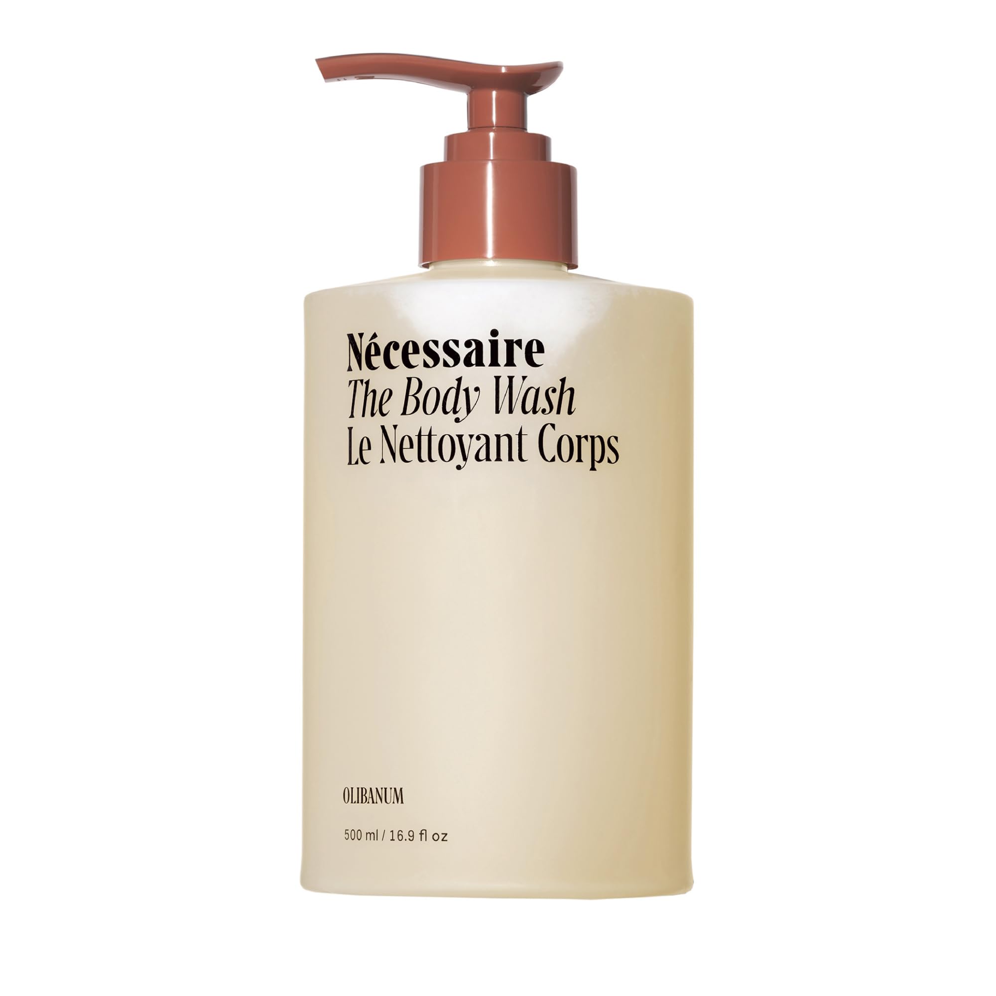 Nécessaire The Body Wash Olibanum bottle with rich foam for radiant cleansing.
