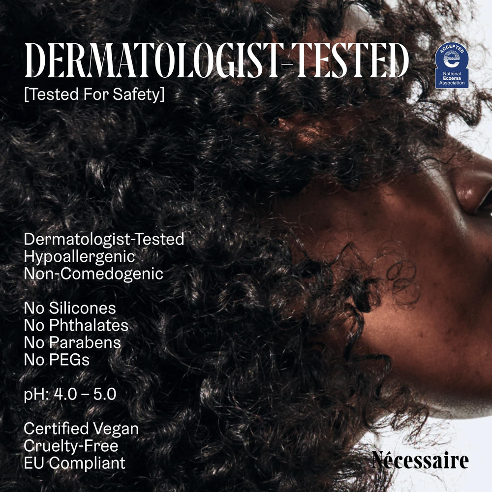 Nécessaire The Conditioner eczema-approval badge implies safe use for sensitive skin.
