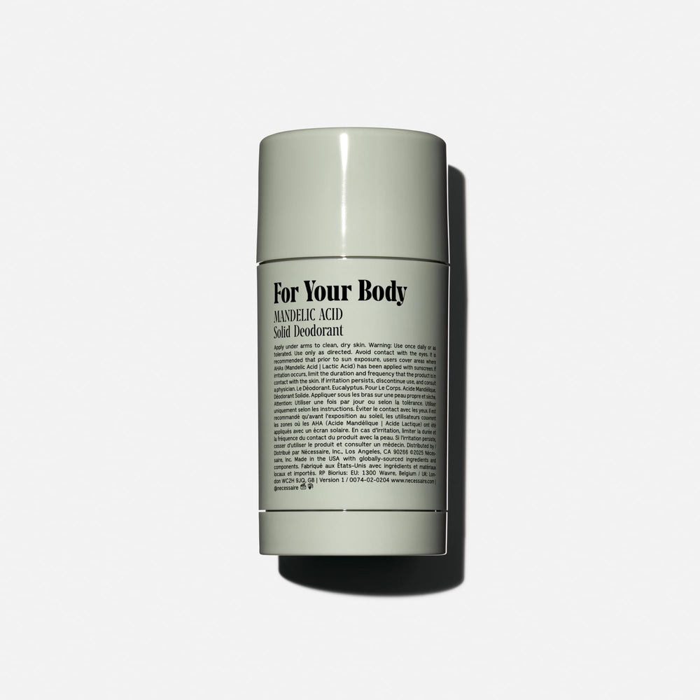 Nécessaire The Deodorant Eucalyptus label close-up shows key actives and ingredients.