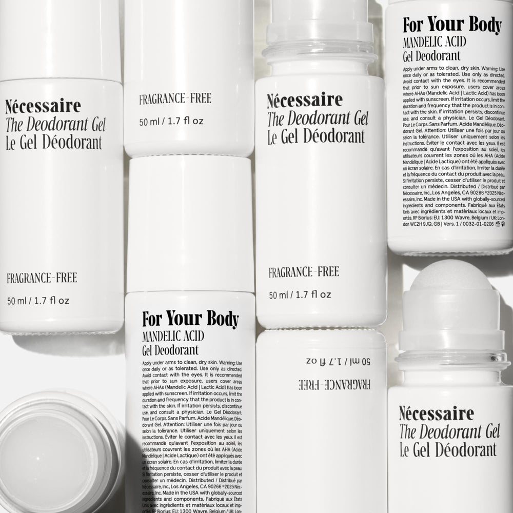 Nécessaire Deodorant Gel fragrance-free label communicates sensitive-skin suitability.