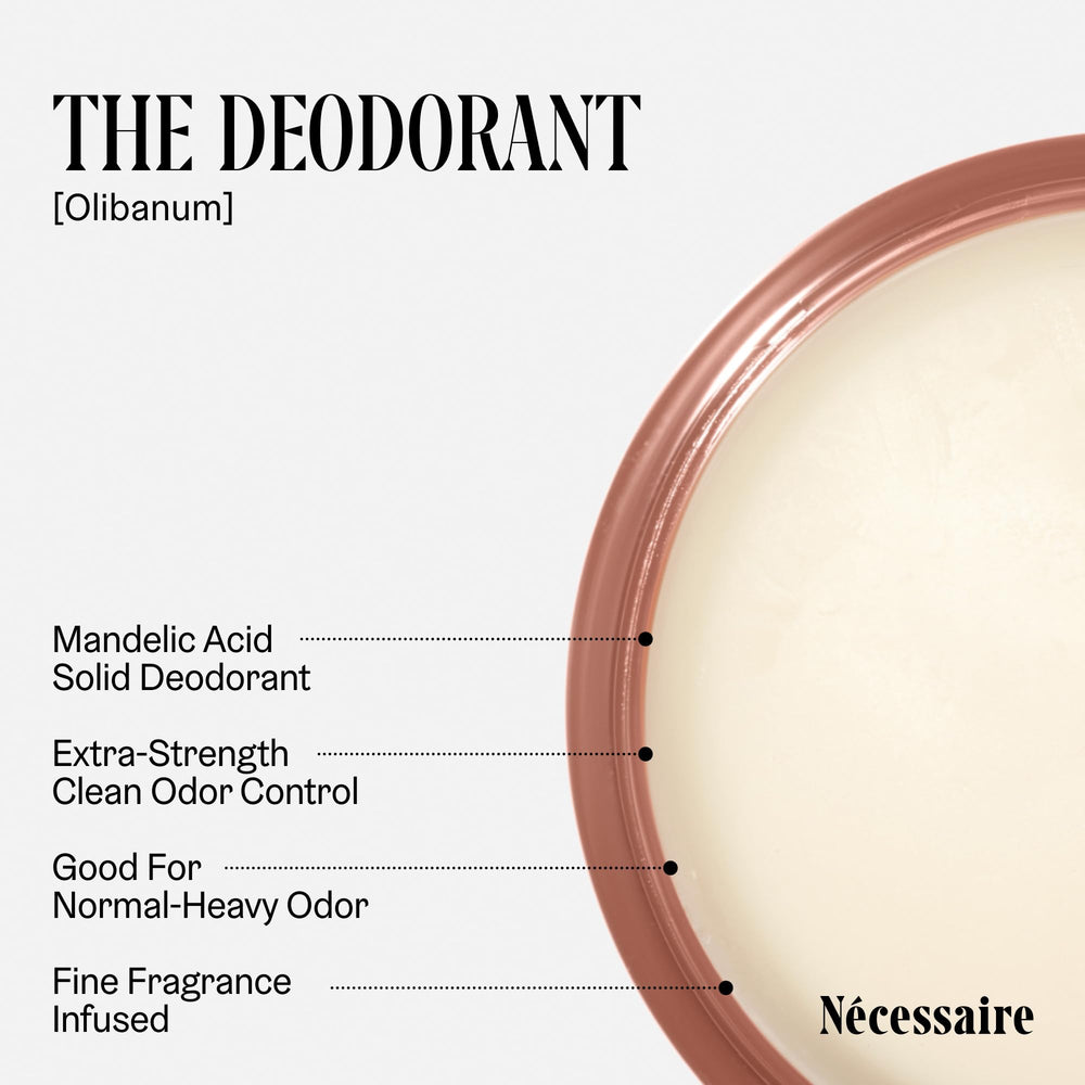 Nécessaire Deodorant Olibanum tube close-up highlights mandelic acid for gentler care