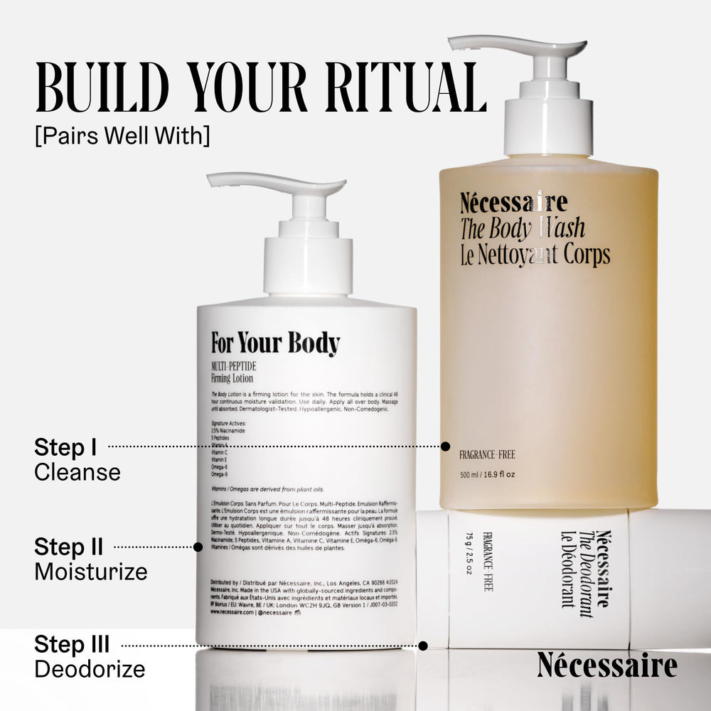Nécessaire fragrance-free deodorant vegan symbol emphasizes ethical care.