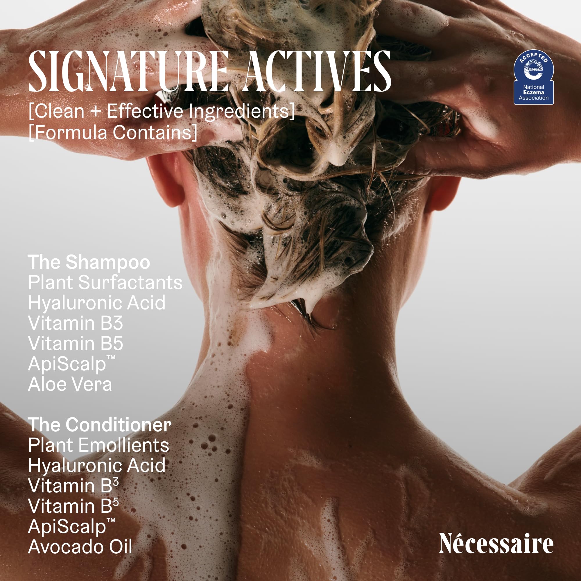 Nécessaire Hair Duo hyaluronic acid ingredient — lightweight hydration for scalp and strands.