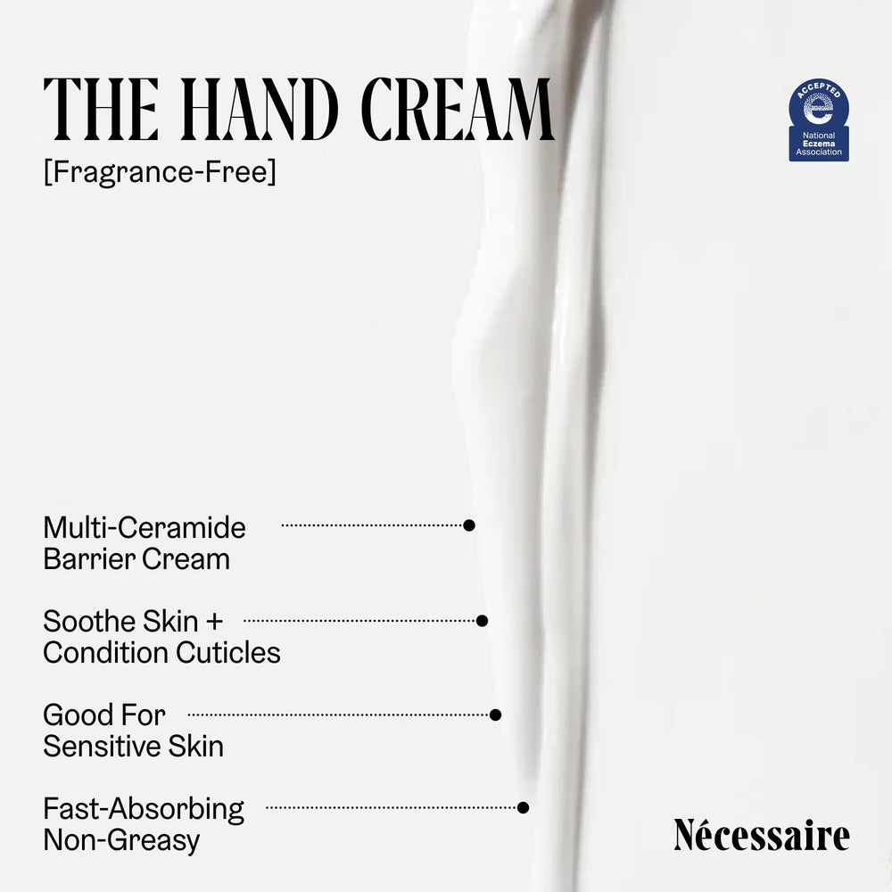 Nécessaire Hand Cream fragrance-free label closeup for sensitive skin