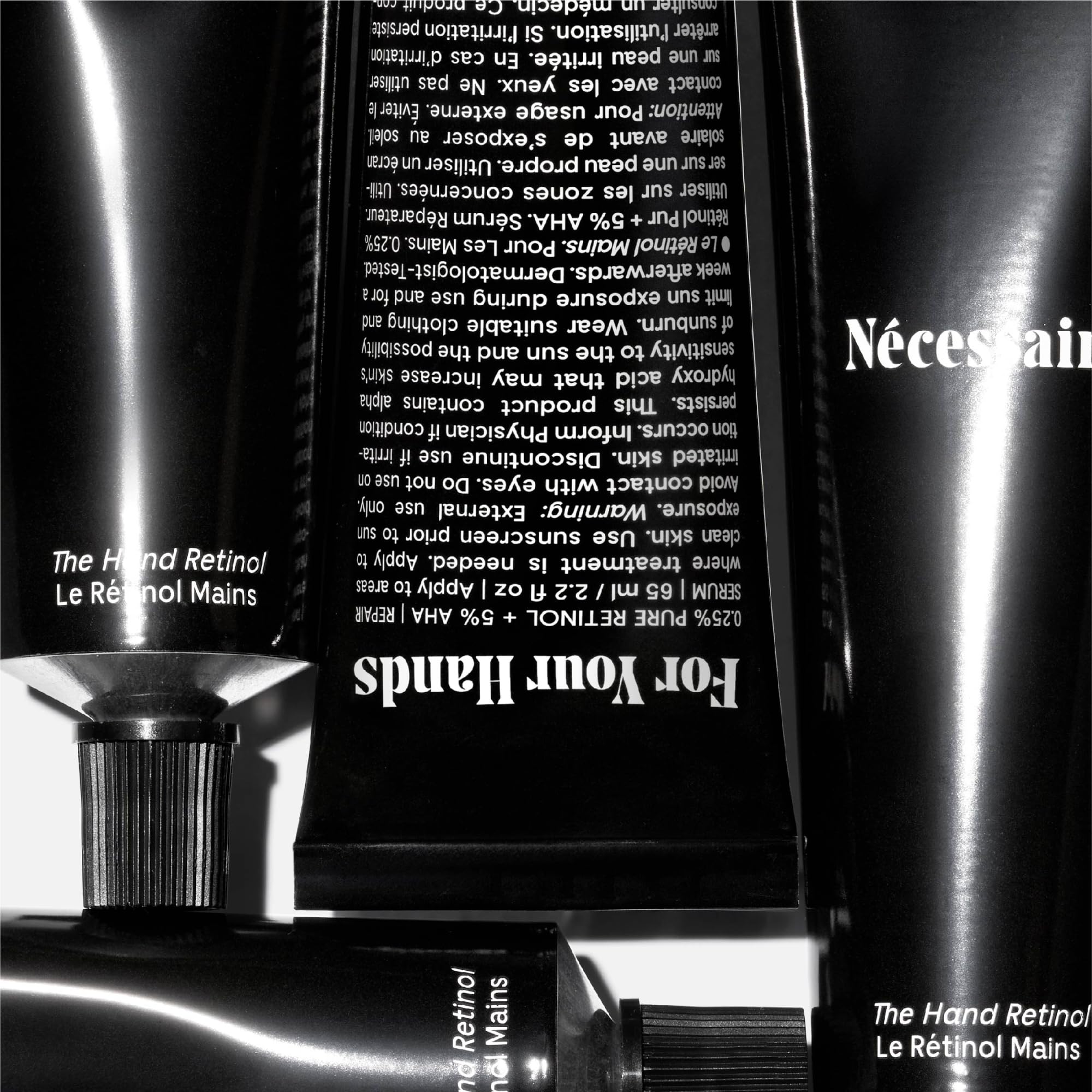 Nécessaire Hand Retinol crepiness-wrinkles closeup highlights targeted care for hand texture.