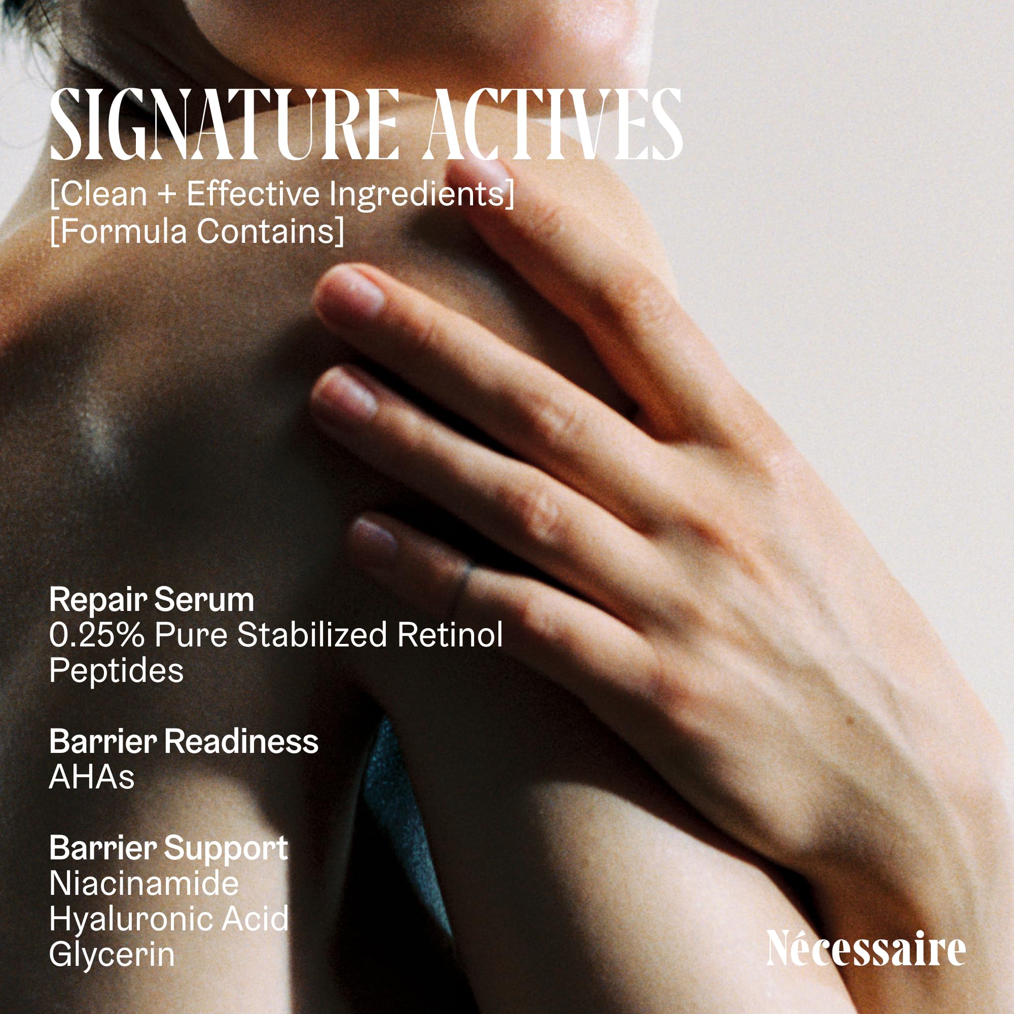 Nécessaire Hand Retinol spots closeup hints at evening uneven tone over time.