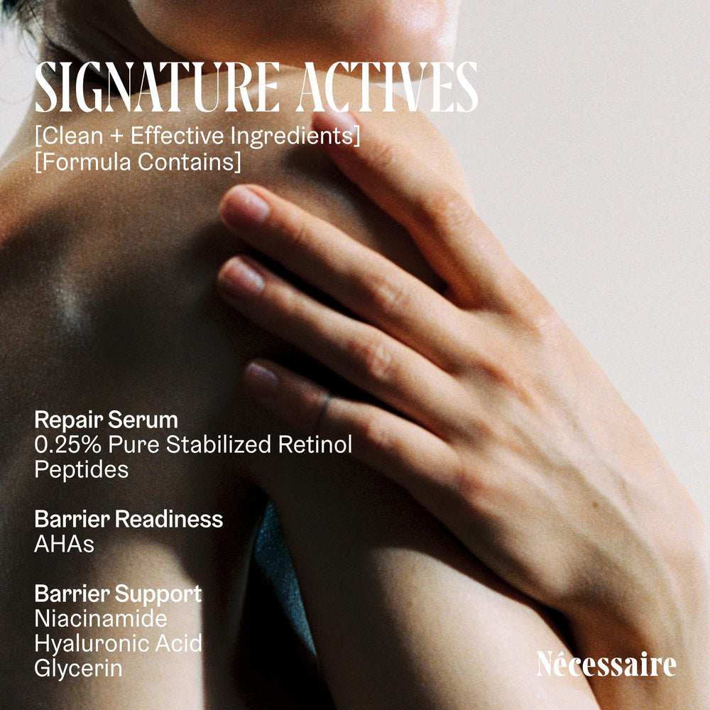 Nécessaire Hand Retinol spots closeup hints at evening uneven tone over time.