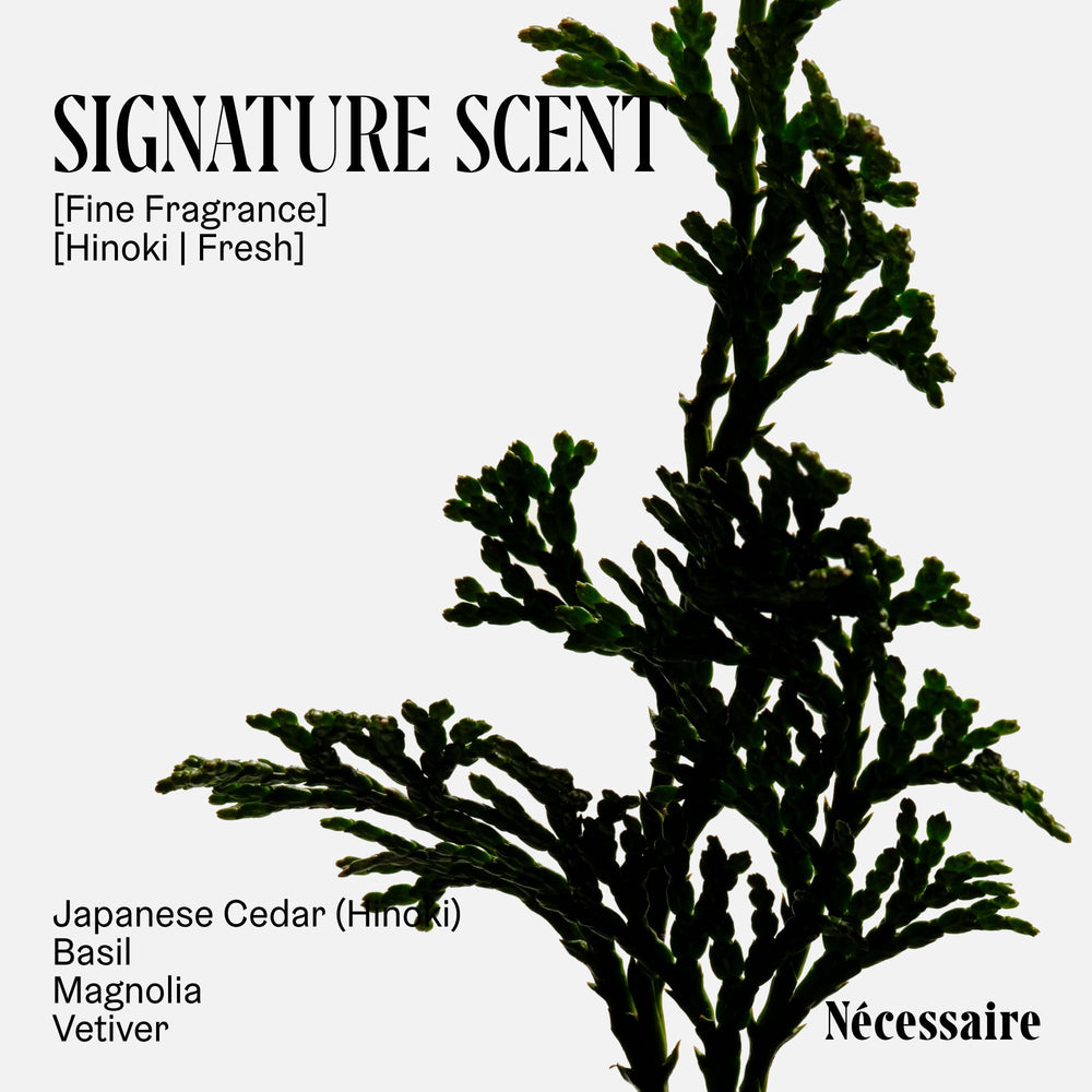 Nécessaire Hinoki shower scene evokes a spa like routine after workout sessions.