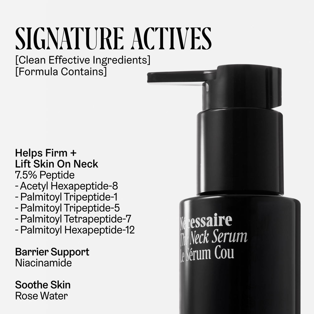 Ingredient panel of Nécessaire neck serum featuring five peptides