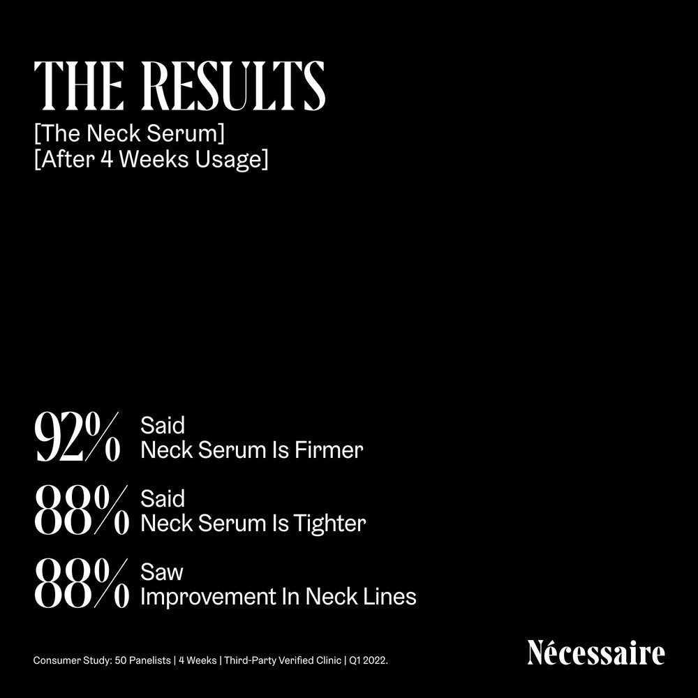 Dermatologist-tested badge visible on Nécessaire neck serum packaging