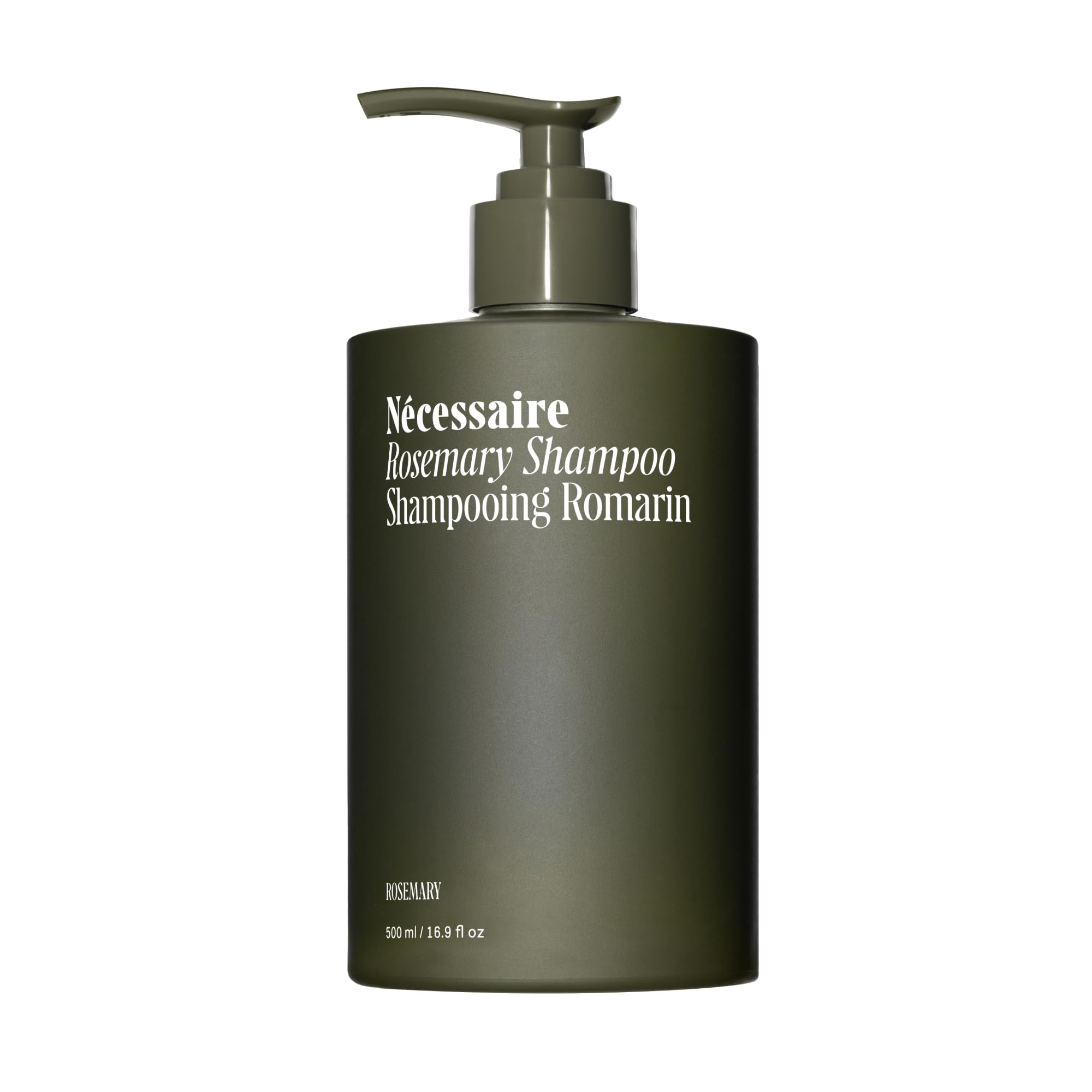 Nécessaire Rosemary Shampoo bottle-front for daily strengthening during thinning hair.