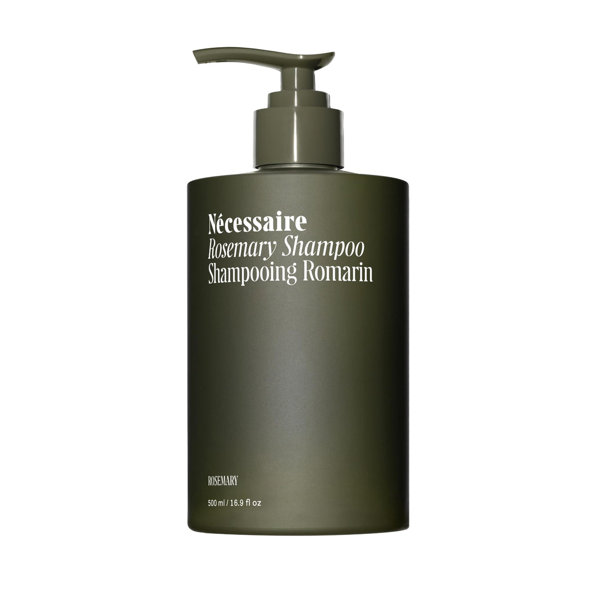 Nécessaire Rosemary Shampoo bottle-front for daily strengthening during thinning hair.