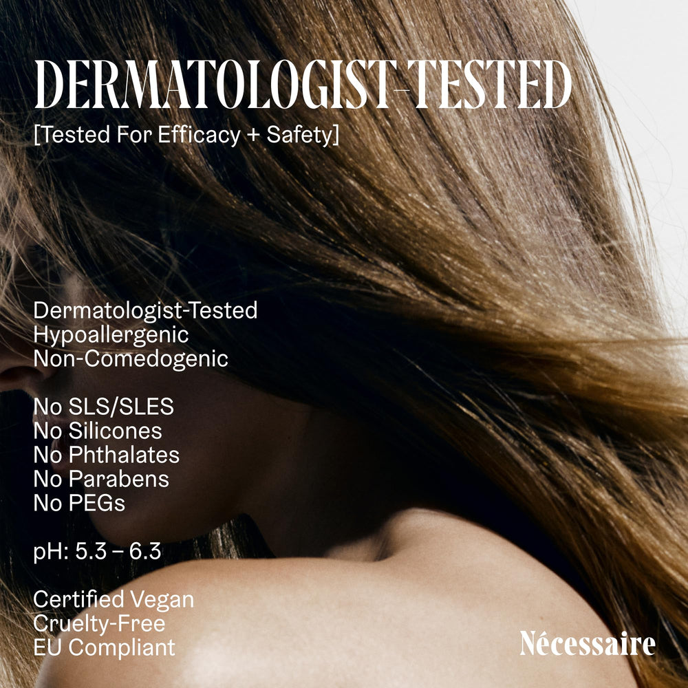 Nécessaire Rosemary Shampoo color-safe tag, showing compatibility with color-treated hair.