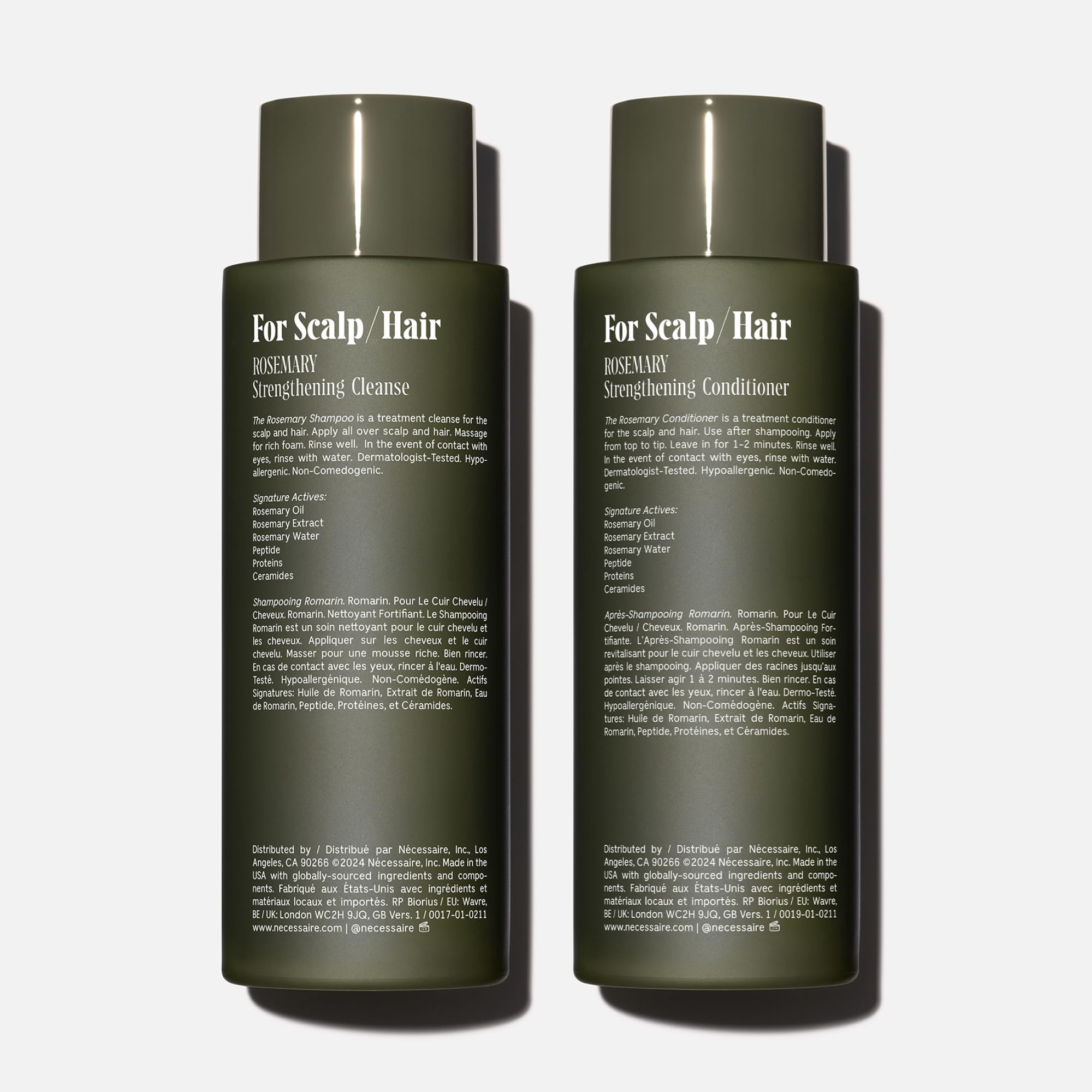 Nécessaire Rosemary Shampoo pump demonstrates easy, non-drying cleansing with rosemary aroma.