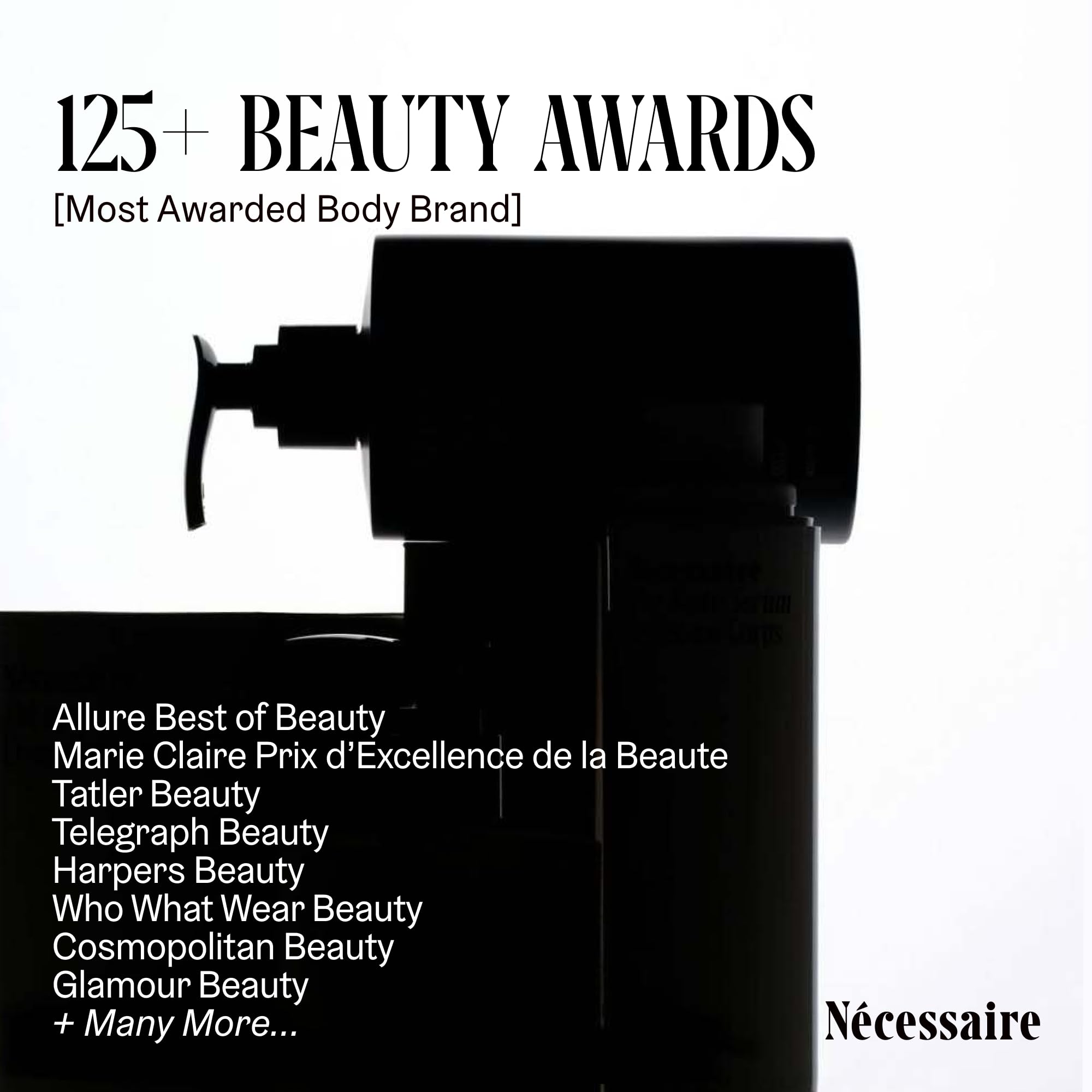 Pump bottle of Nécessaire Santal on shower shelf for easy daily use.