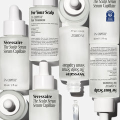 Nécessaire Scalp Serum capixyl and hyaluronic visuals highlighting key ingredients