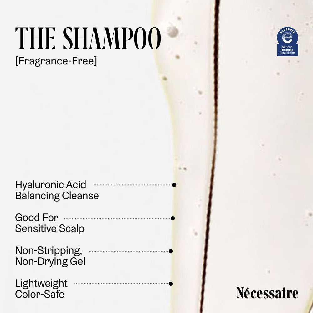 Nécessaire The Shampoo Mini foamy-texture emphasizes fragrance-free formula suited for color-treated hair.