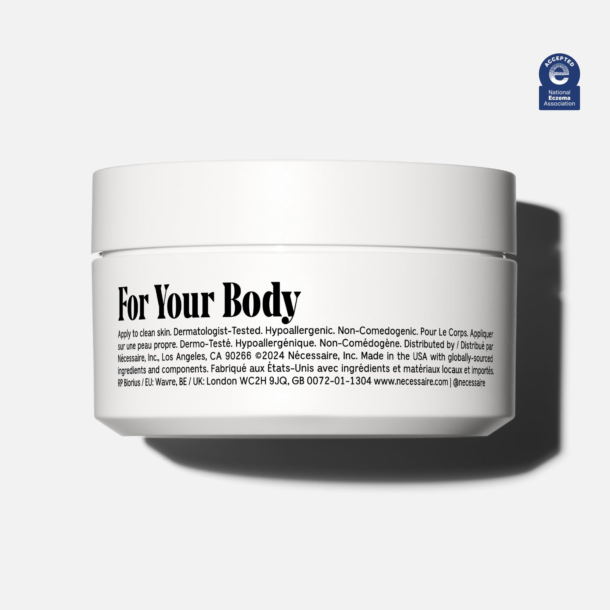 Nécessaire The Body Cream jar with ceramides and niacinamide demonstrates barrier support.