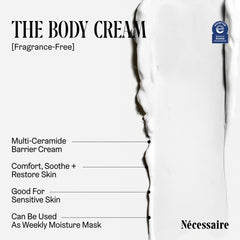 Nécessaire The Body Cream texture scoop demonstrates rich, non-greasy moisturization.