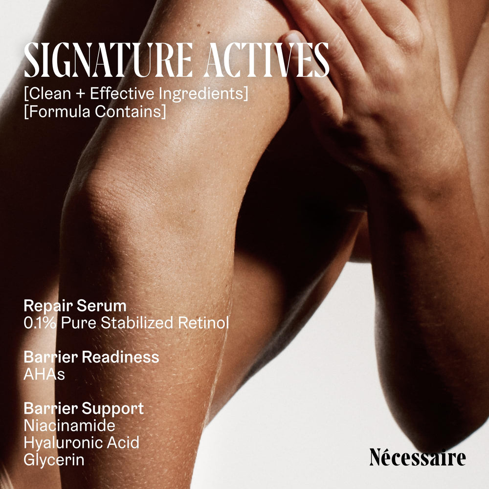 Nécessaire The Body night routine glow shot suggests overnight repair benefits.