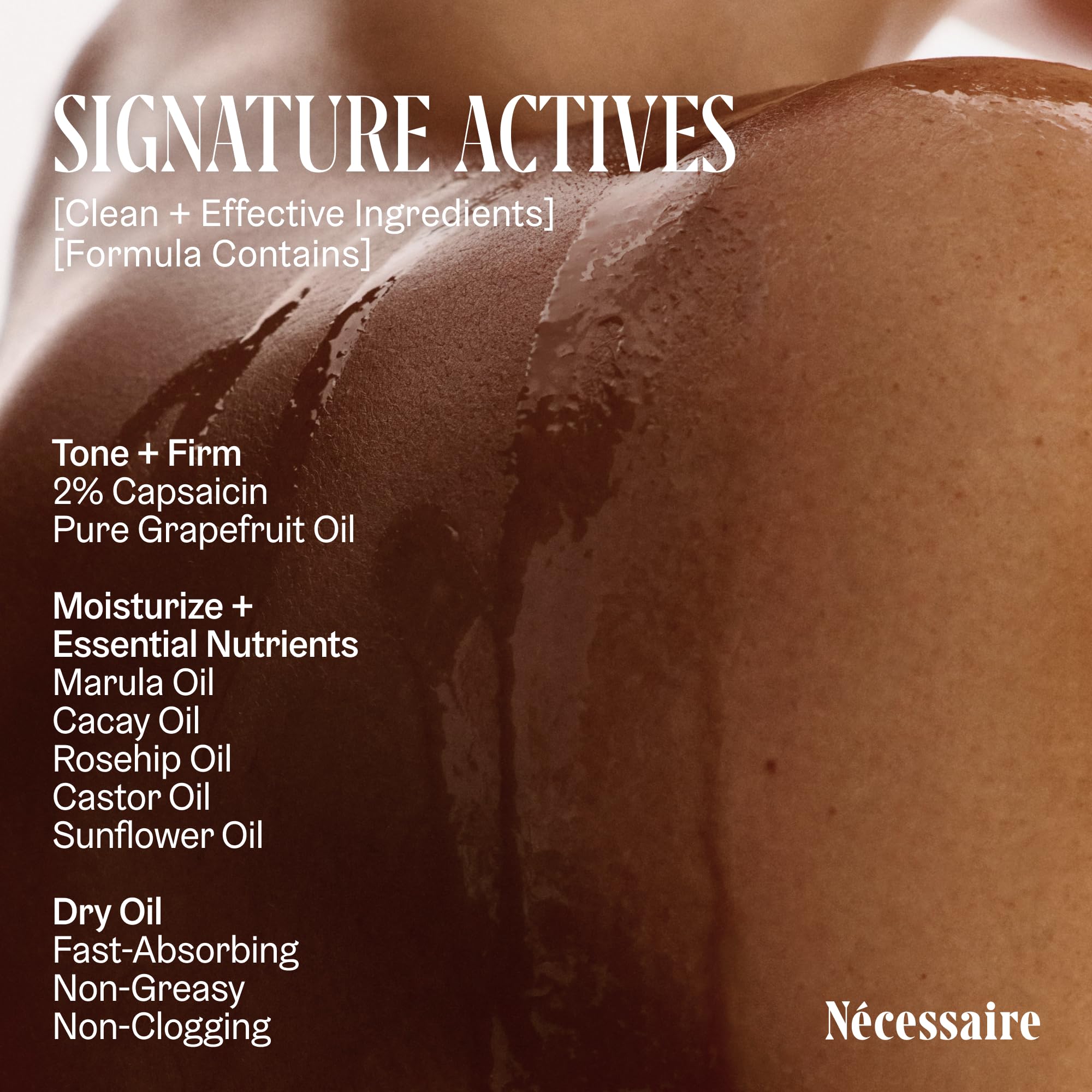 Nécessaire The Body Oil applied to arm demonstrates daily-use skincare application.