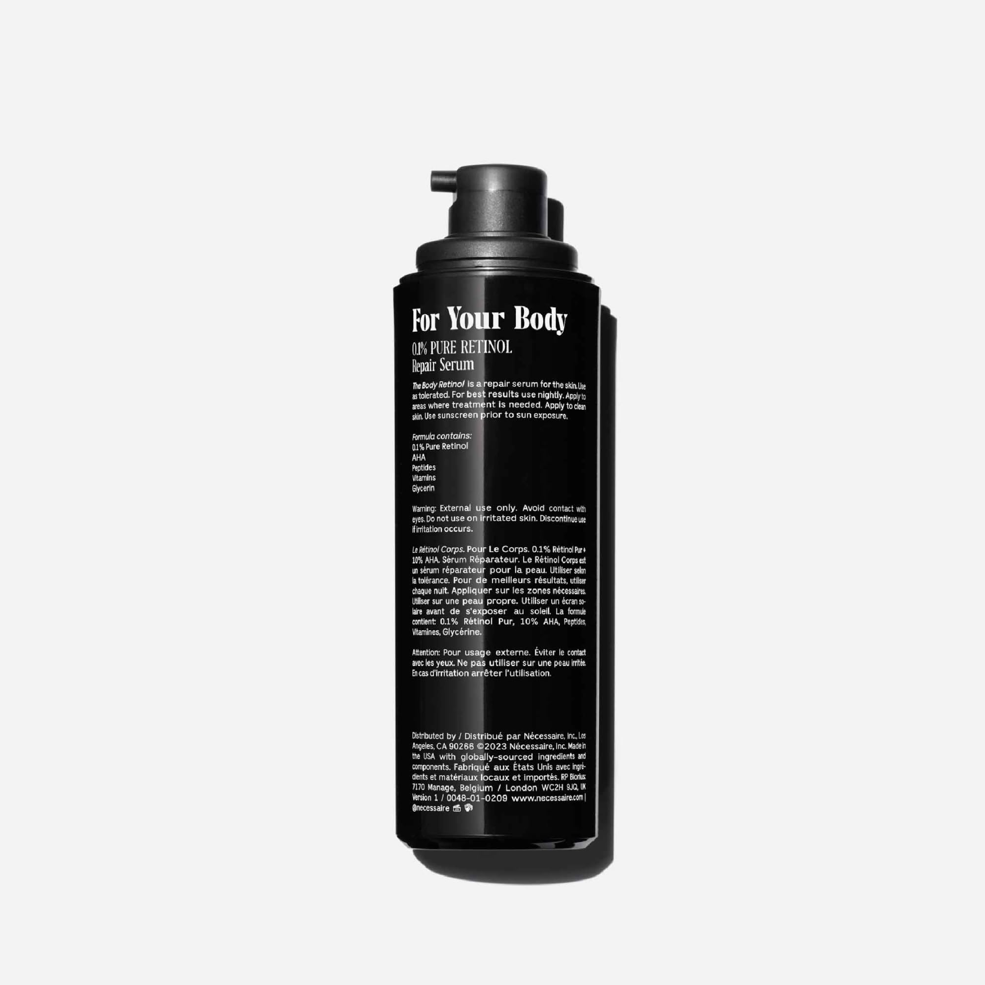 Nécessaire The Body Retinol serum texture application shows fast-absorbing, non-greasy finish.