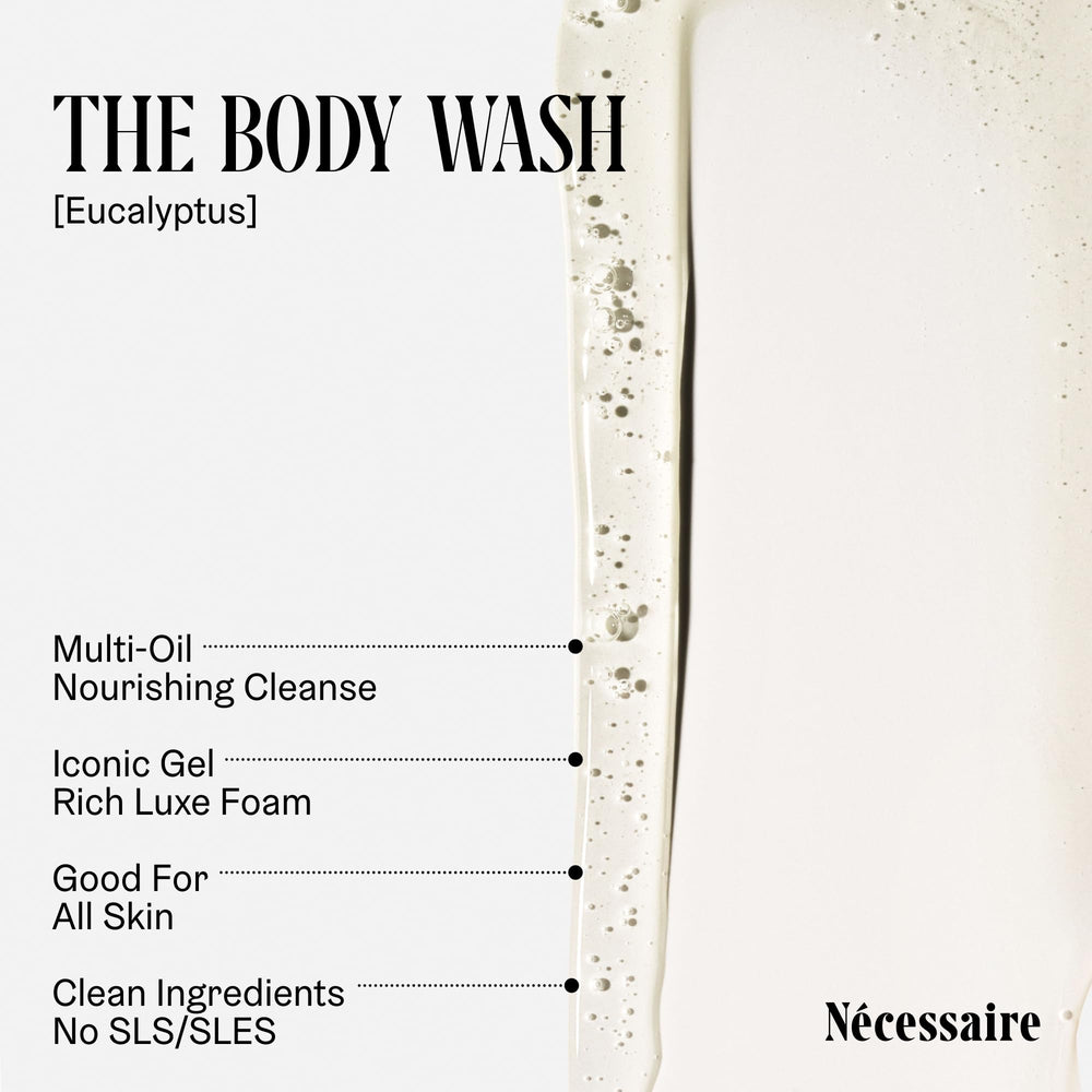 Nécessaire The Body Wash Eucalyptus rich lather demonstrates spa-like aromatics for daily relaxation.