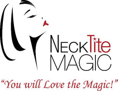 NeckTITE Magic strip adhesion technology visual emphasizing secure wear for occasions