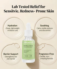 Neclar Centella Asiatica serum dropper illustrates gentle daily calming routine.