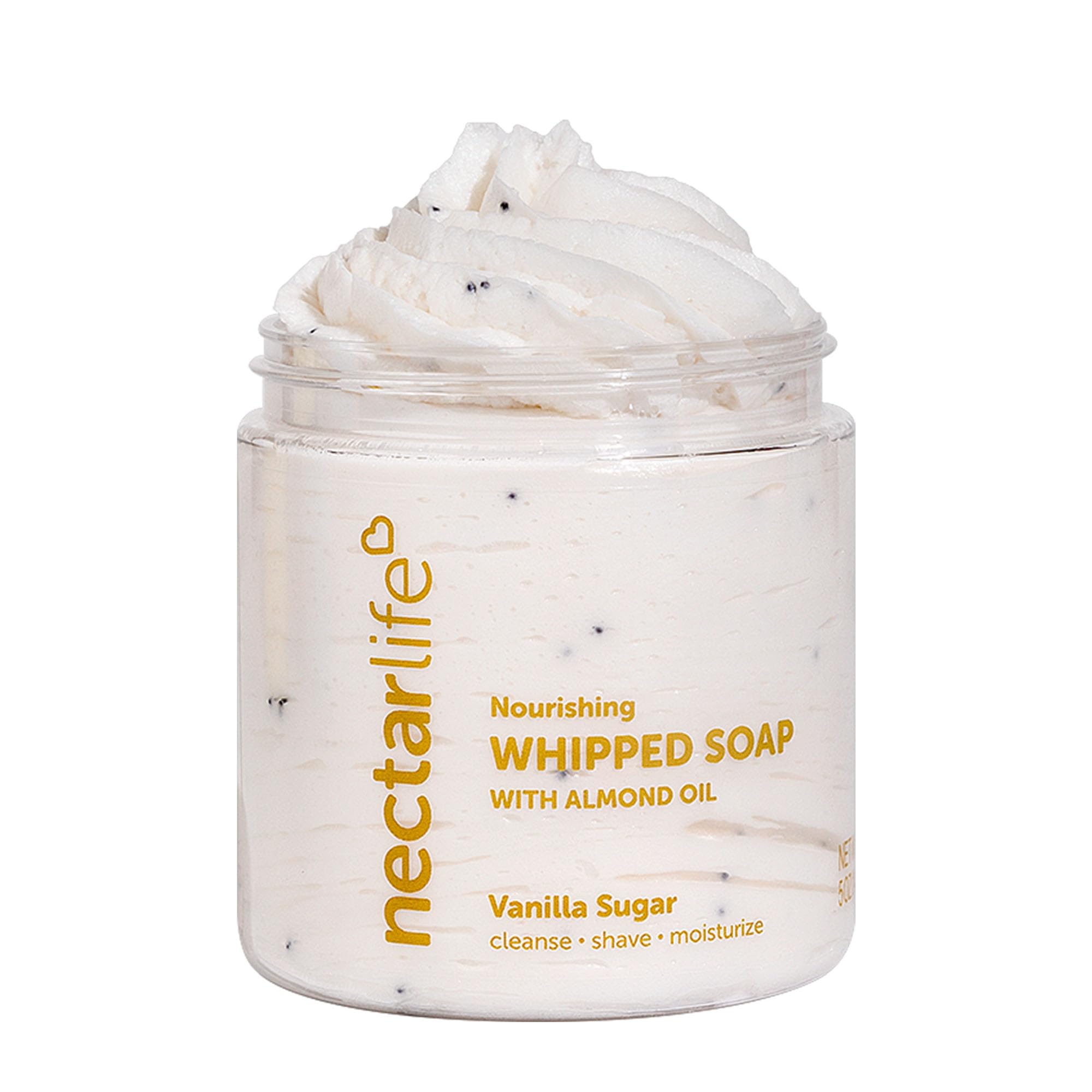 Nectar Life whipped soap vanilla sugar jar closeup for a luxurious cleanse.