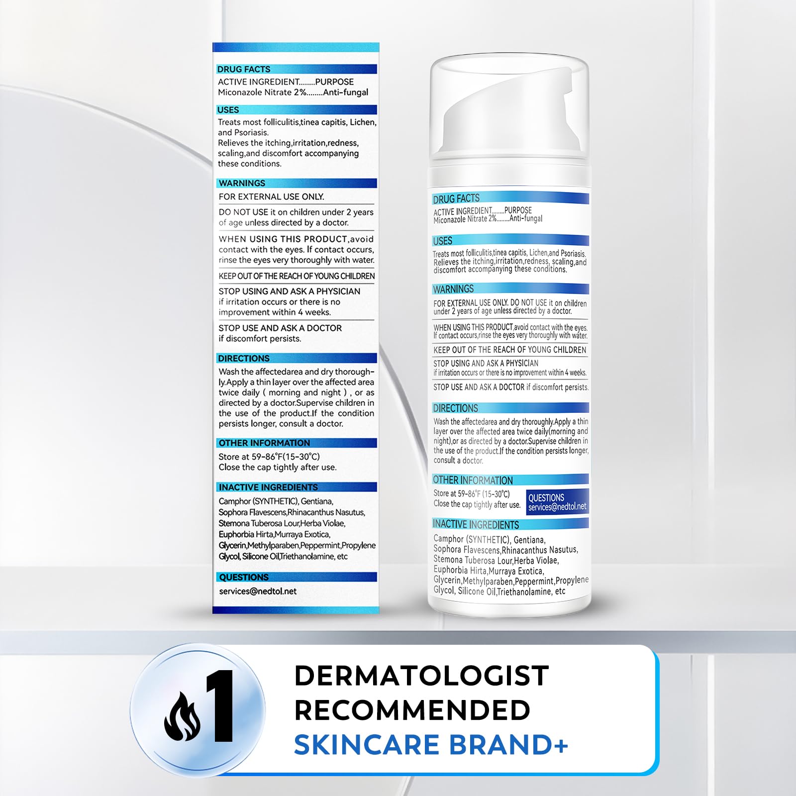 Nedtol Folliculitis Treatment Cream bottle on bathroom shelf for daily use.