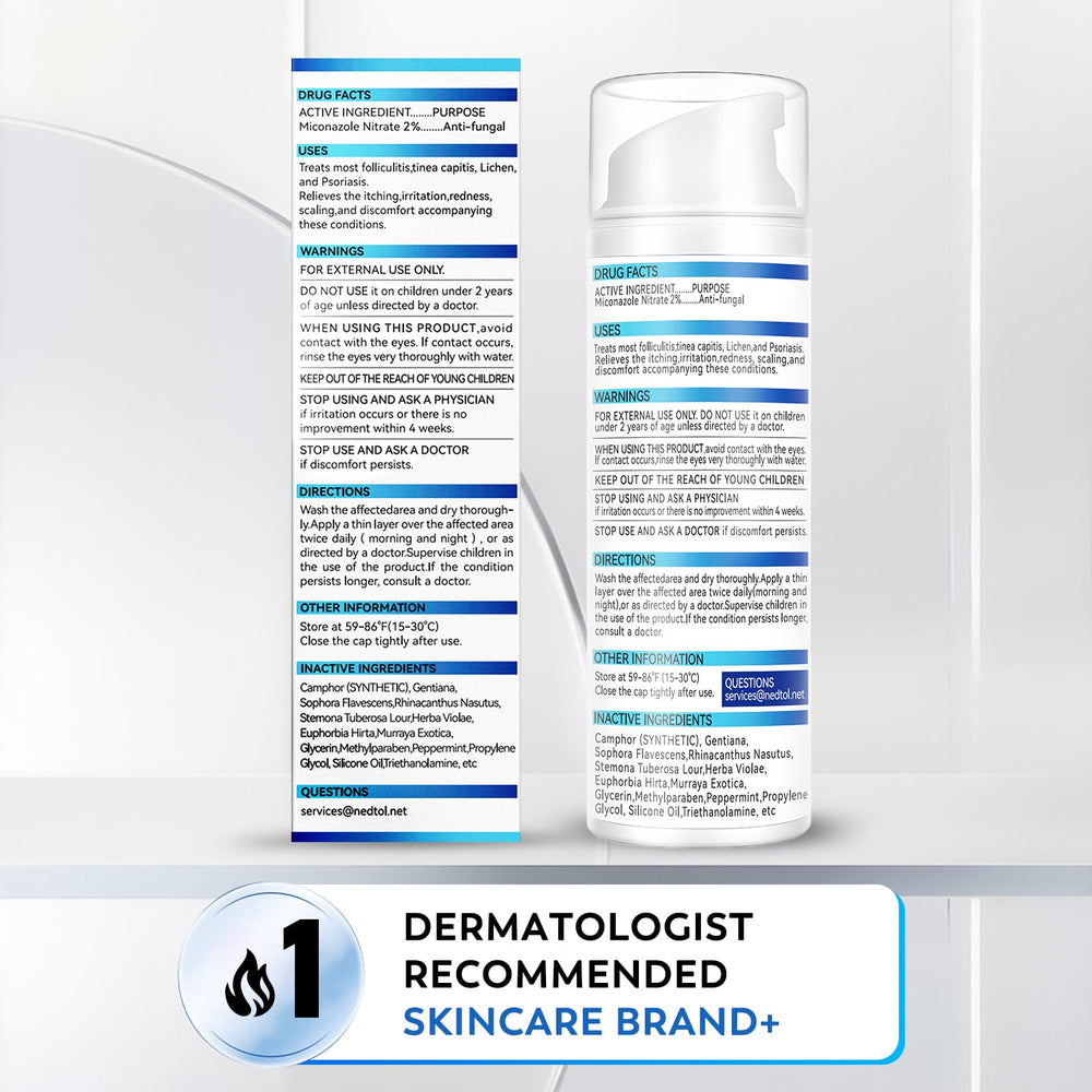 Nedtol Folliculitis Treatment Cream bottle on bathroom shelf for daily use.