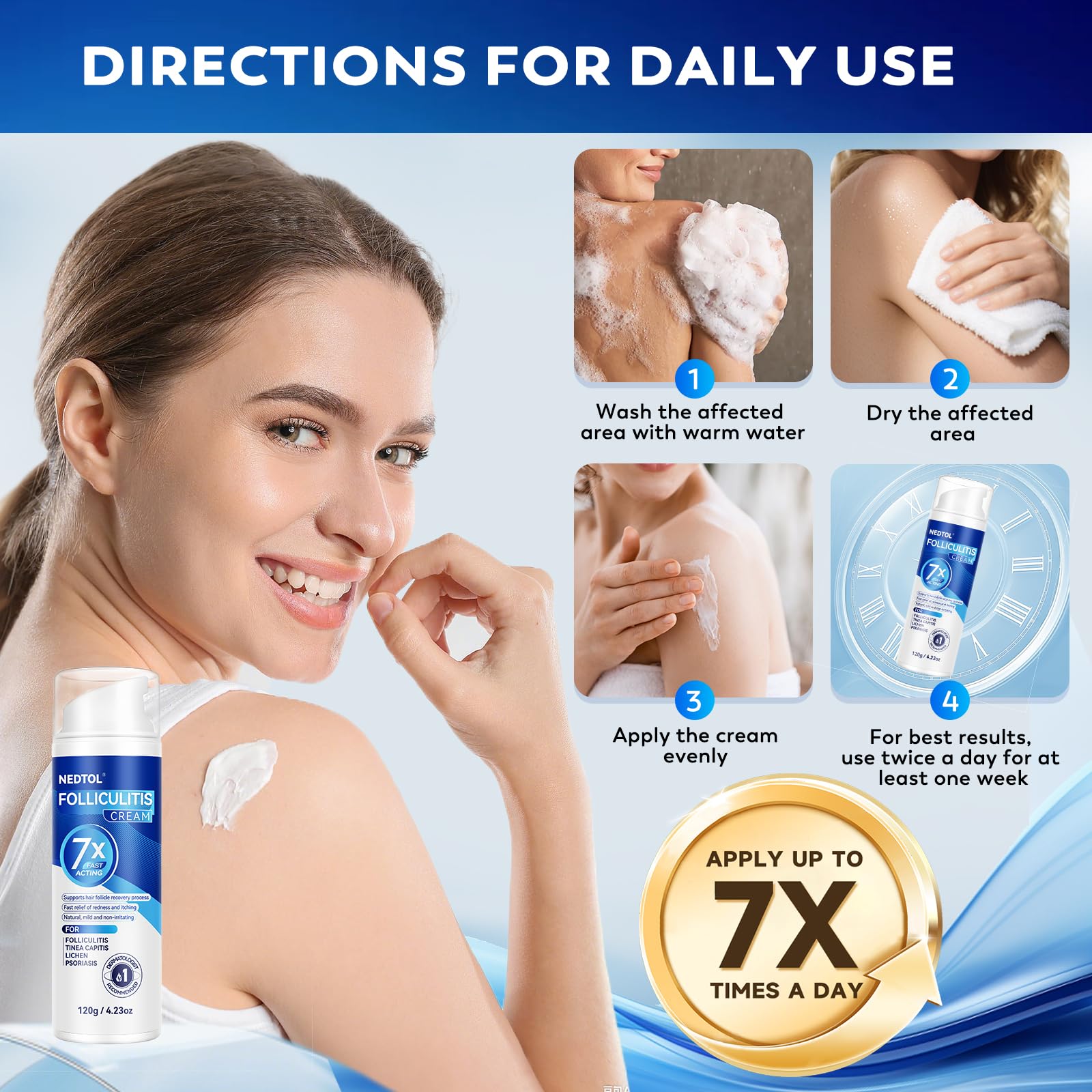 Nedtol Folliculitis Treatment Cream before-after swatch demonstrates improved skin texture.