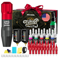 Neebol tattoo gun kit box view showing complete starter set for beginners