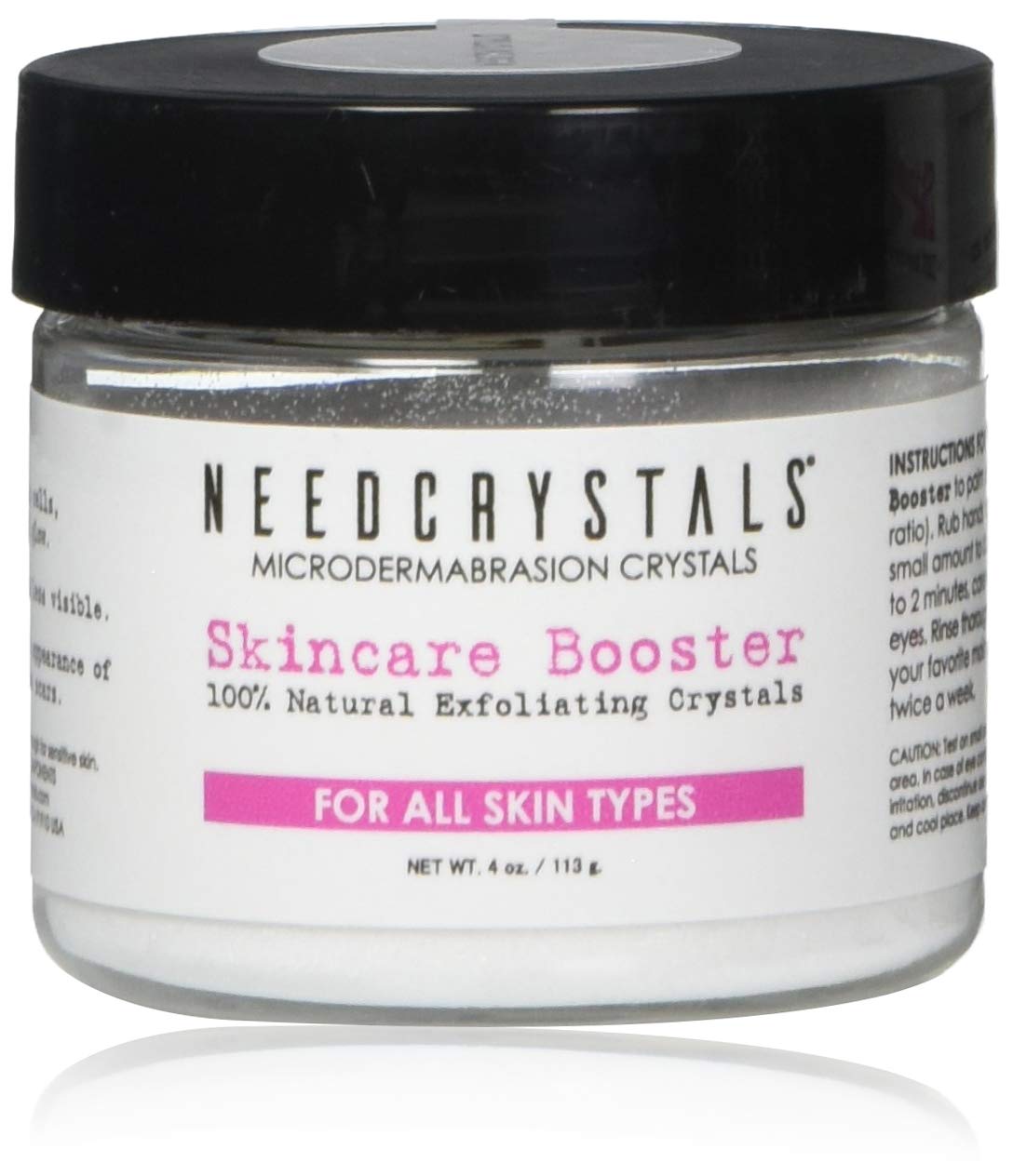 NeedCrystals microdermabrasion crystals in jar for at-home exfoliation