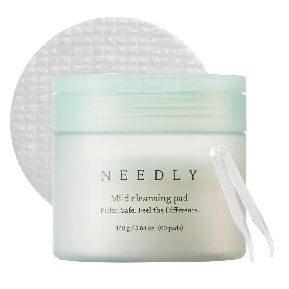 NEEDLY Mild Cleansing Pad packaging highlights gentle two-surfactant formula for sensitive skin