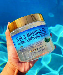 Nefertiti's Secrets Aloe Vera gel texture highlights smoothing and anti-frizz performance.