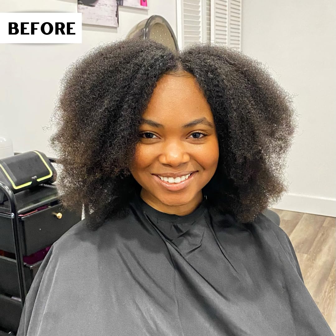 Nefertiti's Secrets frizz-control image highlights smooth, tamed hair without flaking.