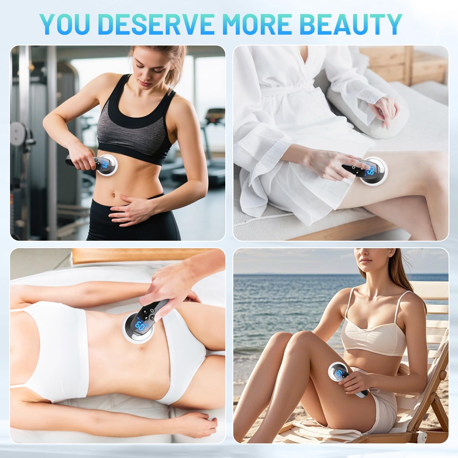 NeibuGlow body massage action targeting belly, waist, arms, and legs.
